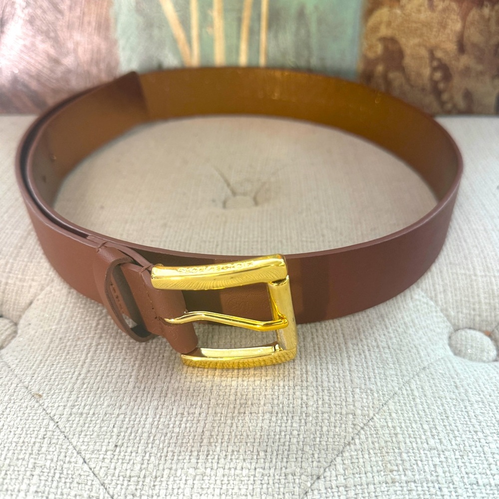 MICHAEL Michael Kors Tan Leather Belt with Gold Buckle
